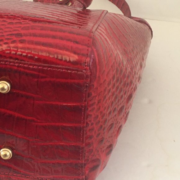 Brahmin Red Med Asher Melborne Croc Shoulder Bag Purse Tote Zip Top Cell Pocket - Picture 12 of 17